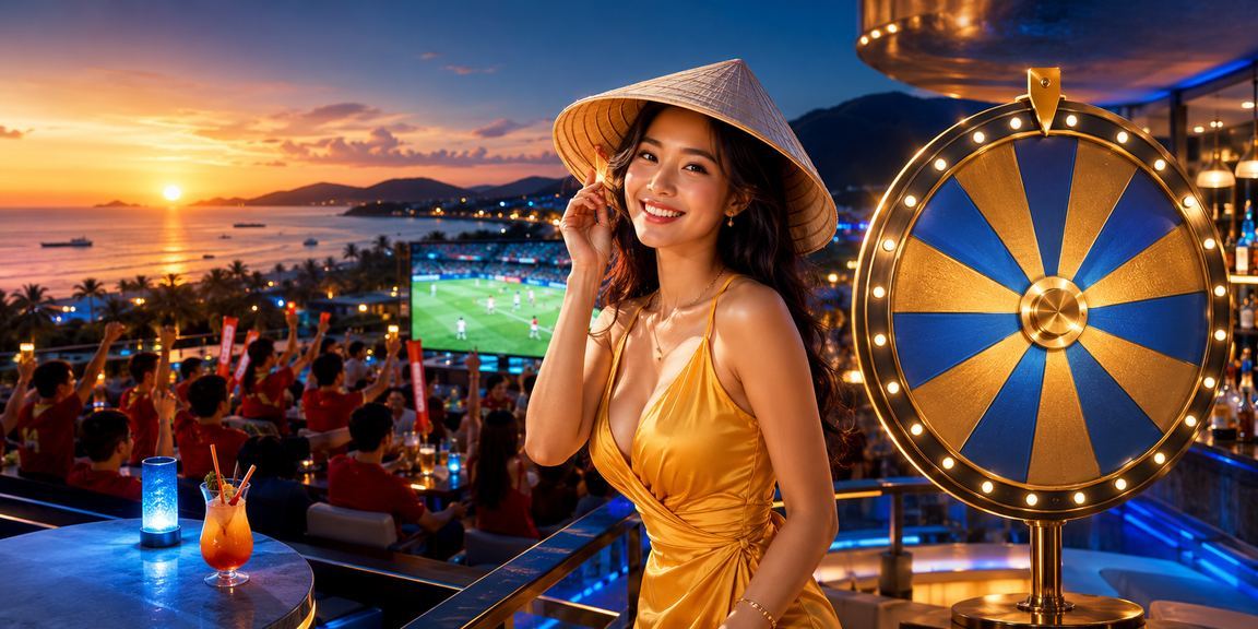 Bàn roulette phong cách Việt tại Phú Quốc với nón lá truyền thống đặt cạnh bánh xe may rủi